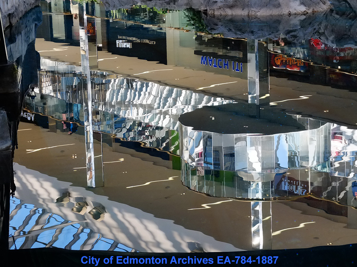 A reflection of West Edmonton Mall's interior from a the perspective of a mirror.