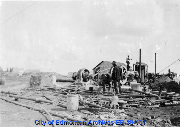 Burnt structural remains and rubble from a fire at the Humberstone Mine.