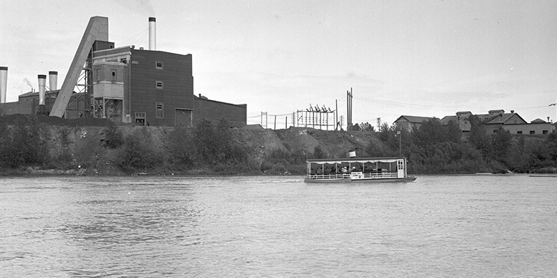 Black and white historic photo of the Rossdale Power Plant