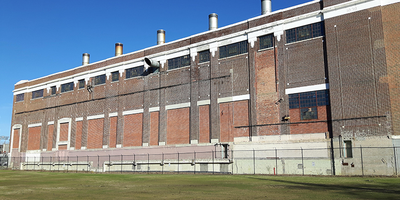Exterior photo of the back of the Rossdale Power Plant
