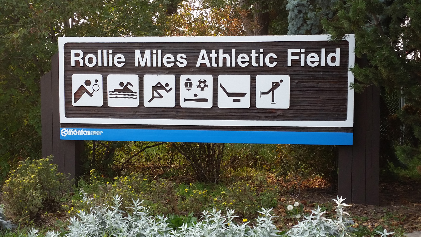 Sign at entrance to Rollie Miles Athletic Field