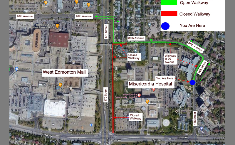 Detour from Capital Care 165 Street to 99 Avenue and 170 Street