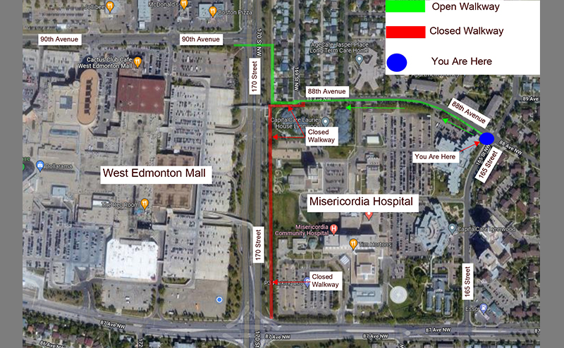 Detour From 88 Avenue and 165 Street to 90 Avenue and 170 Street