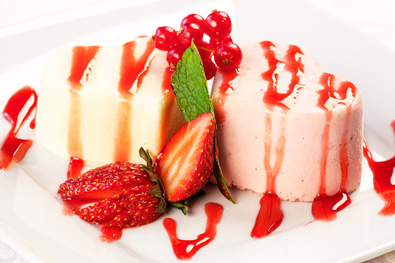 Closeup of a strawberry cheesecake dessert