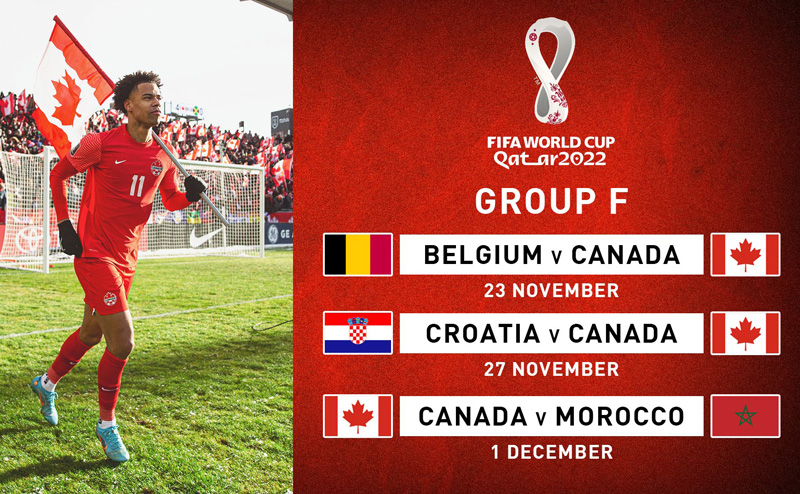 Group F: Belgium v Canada, November 23. Croatia v Canada, November 27. Canada v Morocco, 1 December.