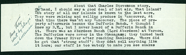 Excerpt from Major Matthews’ letter in Charles Stevenson clipping file.