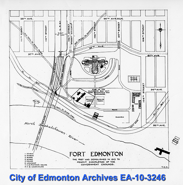 1950 sketch of original location of Fort Edmonton
