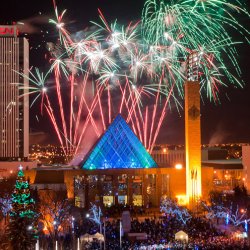 Fireworks behind City Hall