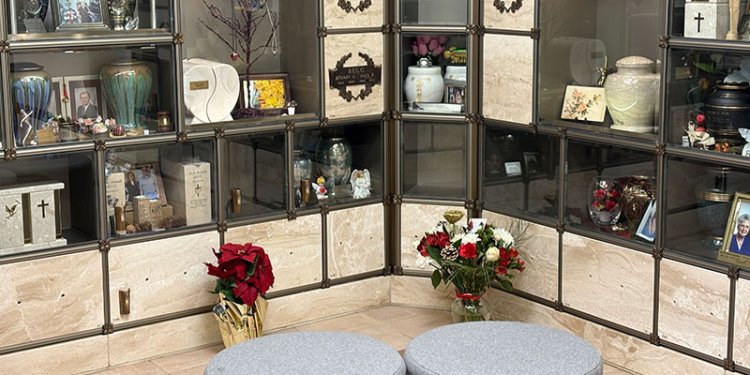 interior room with urns in niches