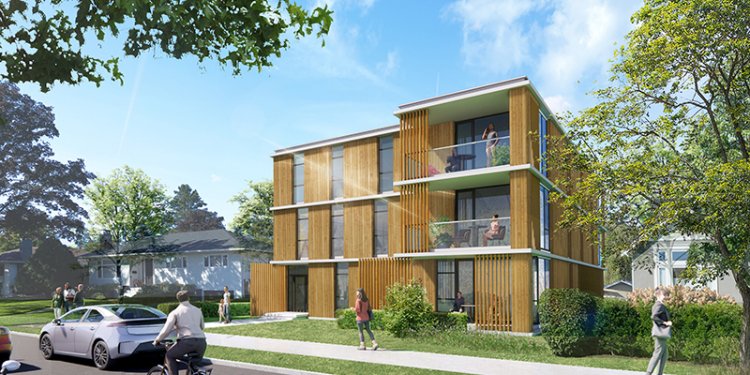 architectural rendering of 2 stories apartment building
