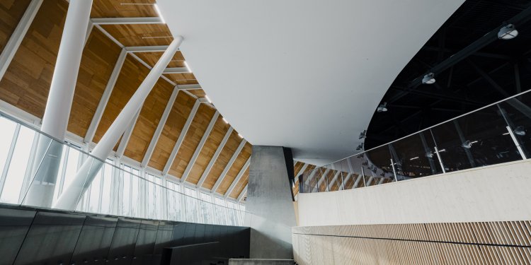 View from a stairway leading into Peter Hemingway Aquatic Centre.