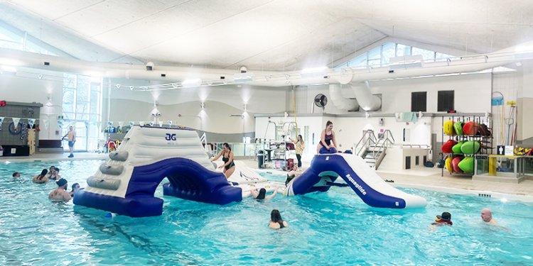 Inflatable obstacle course in a pool at Eastglen