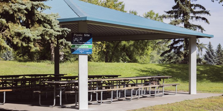 Picnic shelter with benches underneath