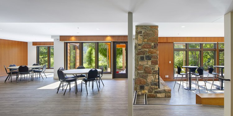 yorath house main floor with round tables, chairs and cocktail tables and chairs
