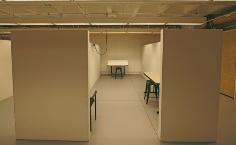 art studio with a table and chair