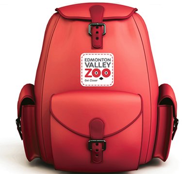 red backpack with Edmonton Valley Zoo written on the front