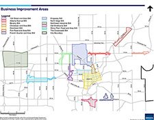 A map showing the location of the various Business Improvement Areas in Edmonton