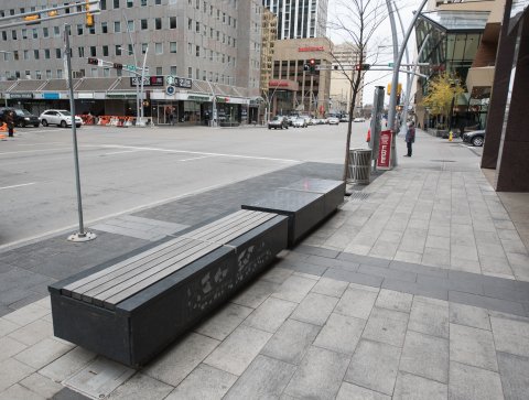 Public benches along Jasper Avenue