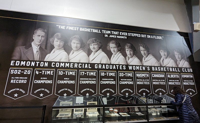 Wall exhibit of the Edmonton Grads at the U of A