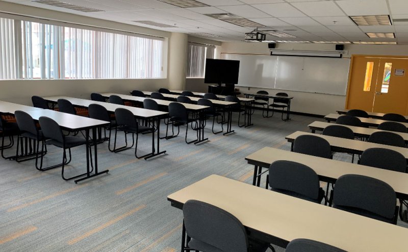 classroom with desks and chairs