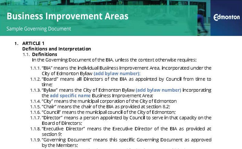BIA sample governing document cover page