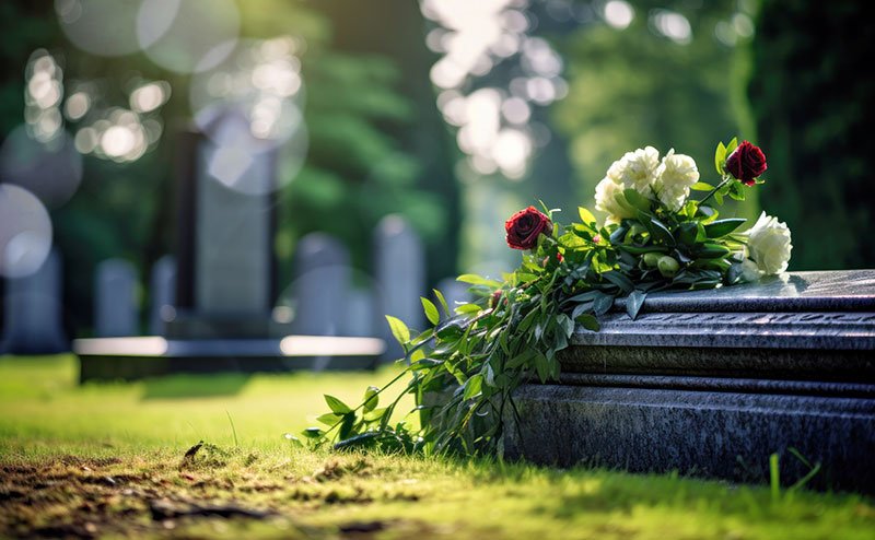 burial plot with flowers on top