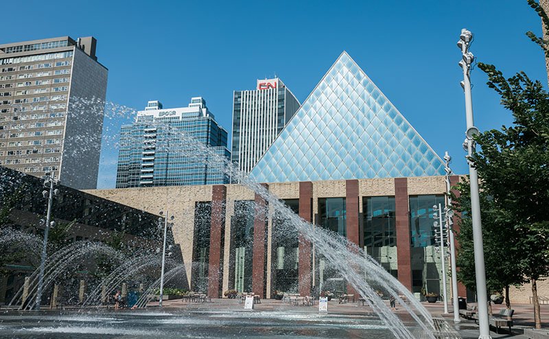 City Hall fountain in summer
