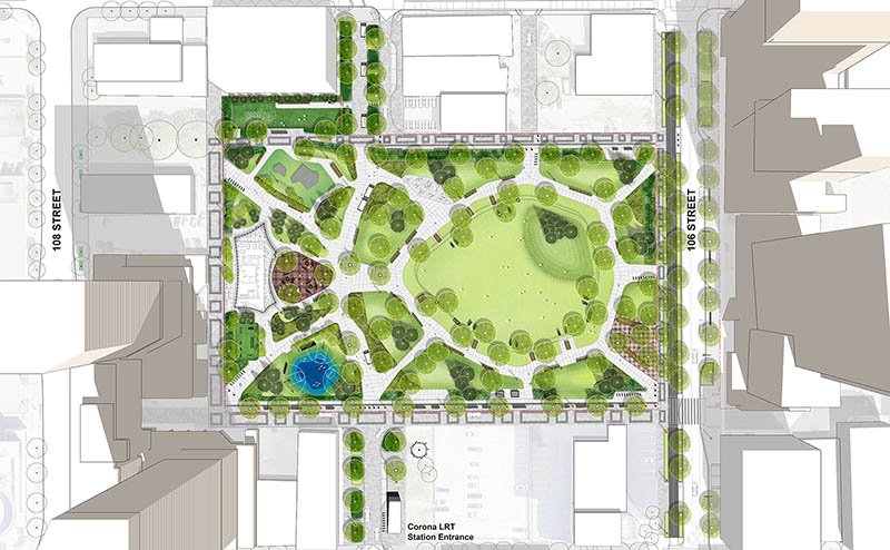 Aerial rendering of Warehouse Park