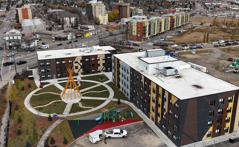 aerial view of building complex
