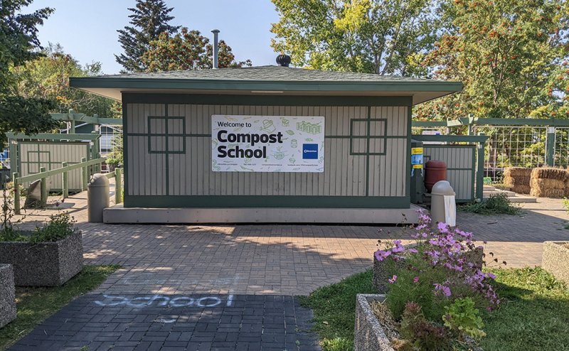 compost school building entrance
