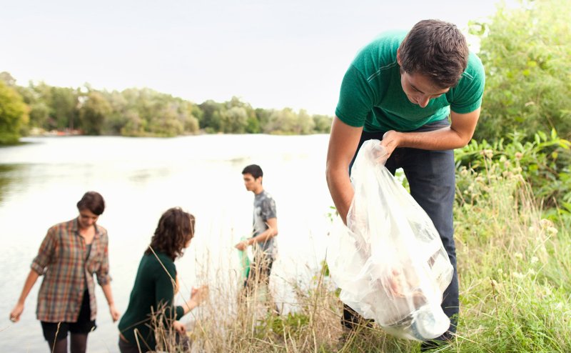 picking up litter