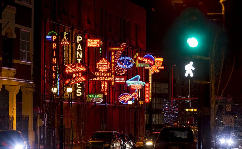 Neon sign museum at night