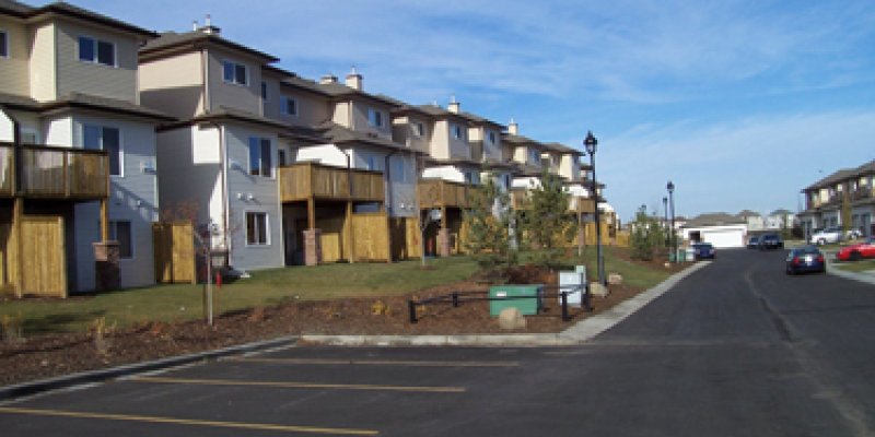Lot grading along a row of condominiums 