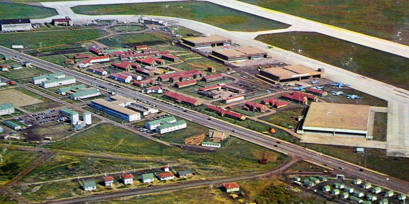 Aerial view of North West Air Command Buildings in the late 1940s