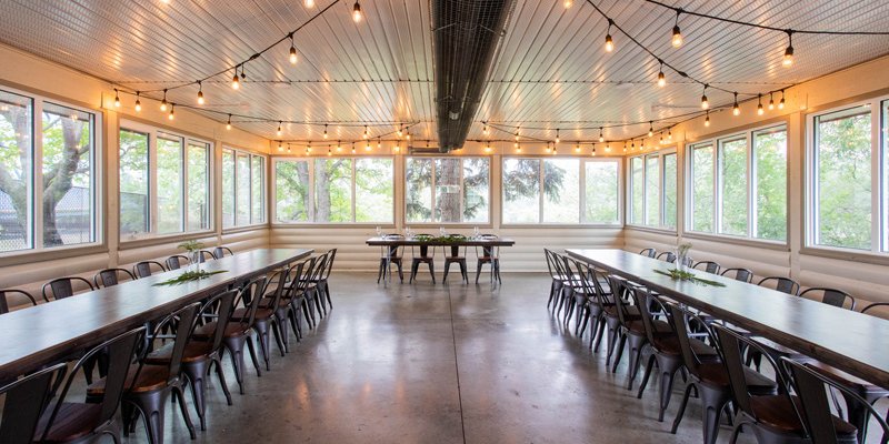 Riverside Space set up for a wedding.