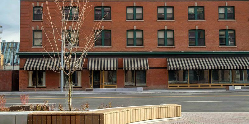 Street furniture along 97 Street