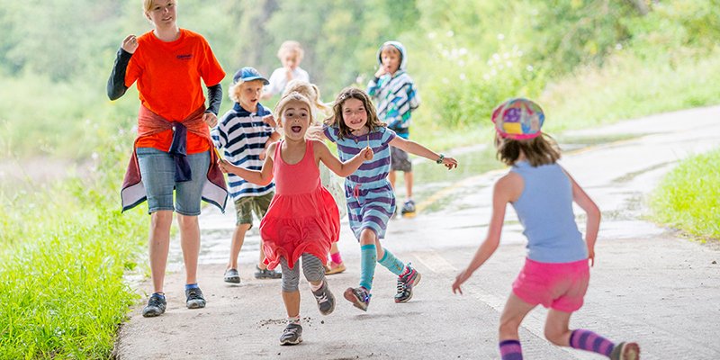 kids playing in the river valley trail