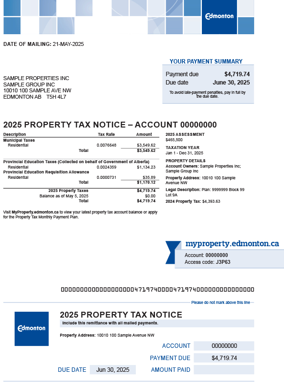 Sample of property tax notice.