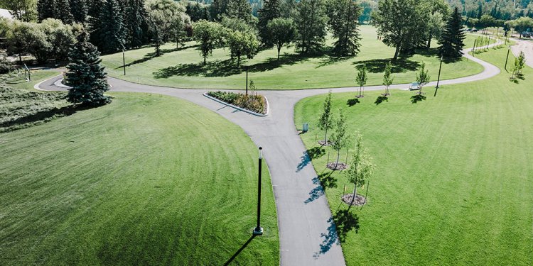 Paved pathway intersection located south of the Heritage Amphitheatre