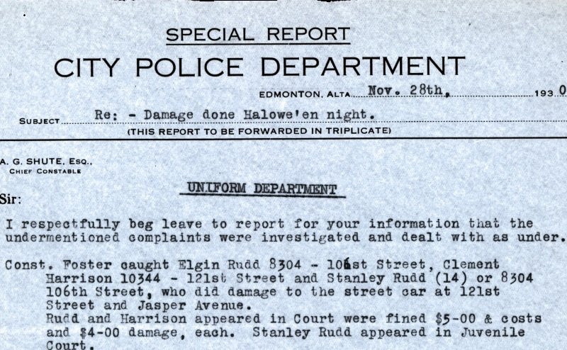 A preview of a police report detailing the aftermath of a Halloween prank.