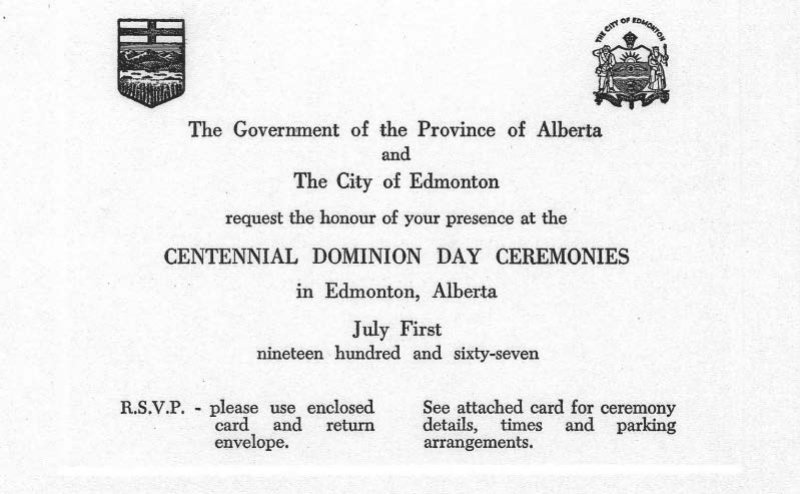 An invitation to Centennial Dominion Day Ceremonies on July 1 1967.
